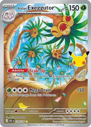 Alolan Exeggutor 129/128 en inglés con sello del 30 aniversario