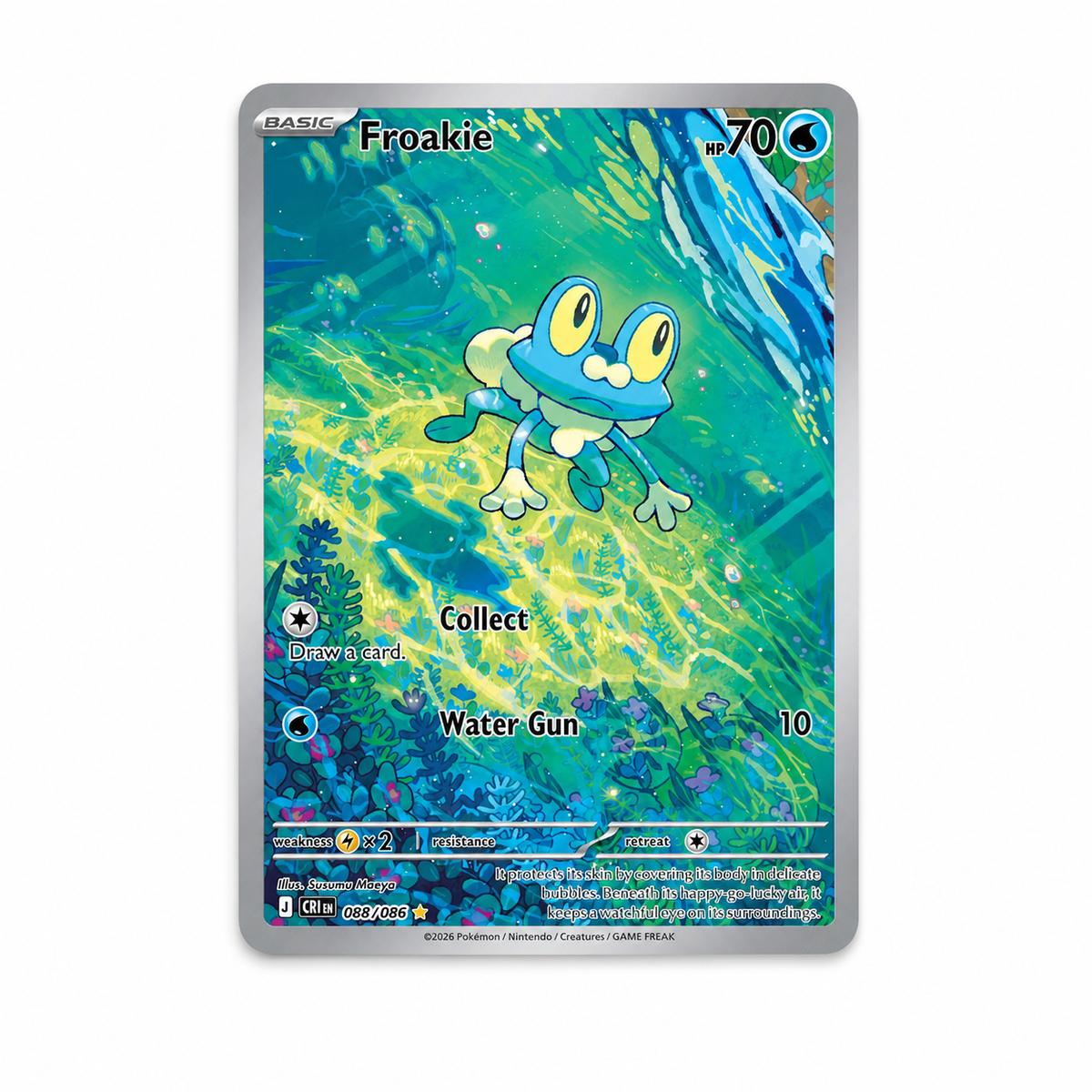 Carta Pokémon TCG Froakie 088/086 centrada sobre fondo blanco