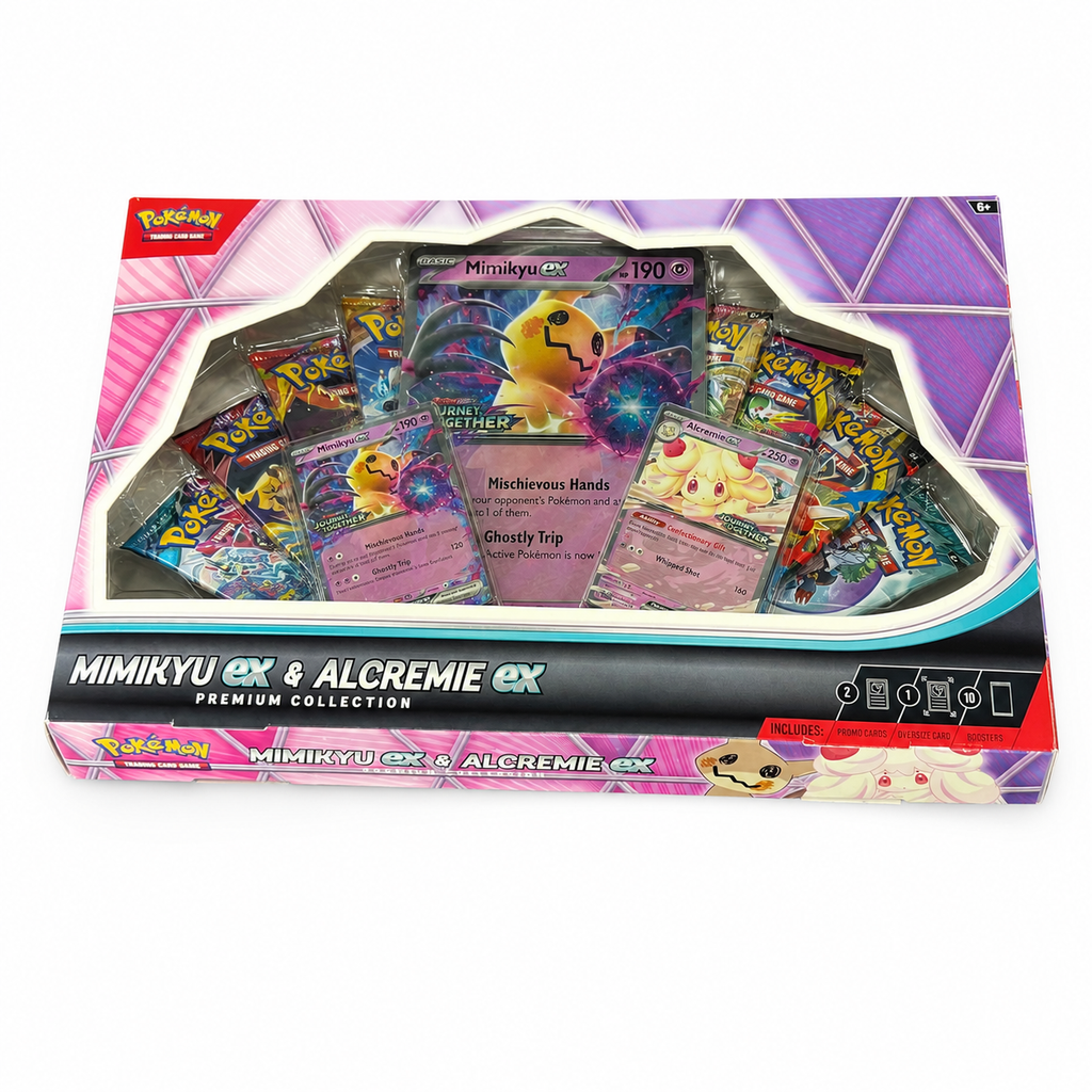 Mimikyu ex y Alcremie ex Premium Collection vista superior frontal