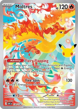 Moltres 130/128 – Sello 30 aniversario – Pokémon TCG en inglés