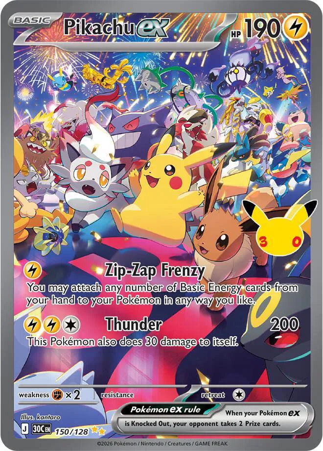 Pikachu ex 150/128 – Sello 30 aniversario – Pokémon TCG