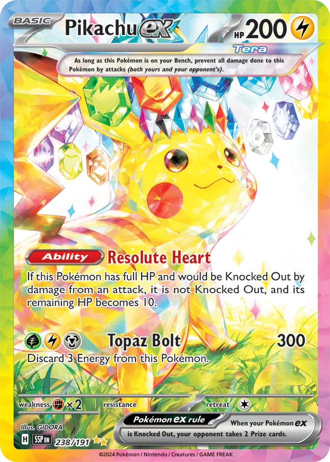 Carta Pikachu ex 238/191 en inglés, con diseño Tera multicolor