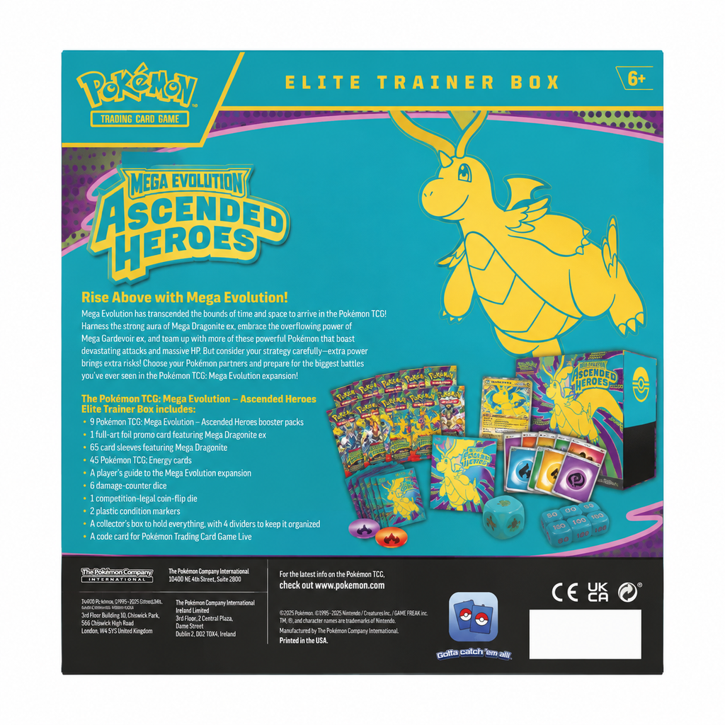 Contenido de Pokémon TCG Mega Evolution Ascended Heroes Elite Trainer Box
