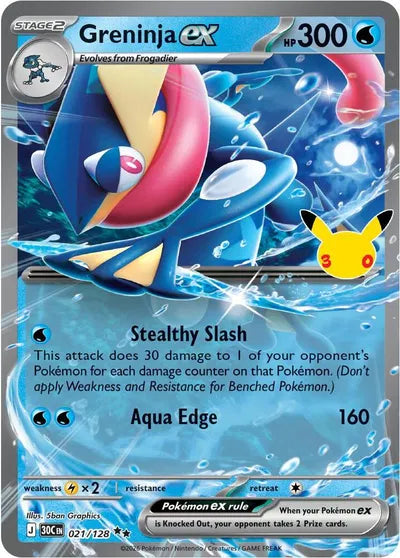 Greninja ex 021/128 – Sello 30 aniversario – Pokémon TCG (Inglés)