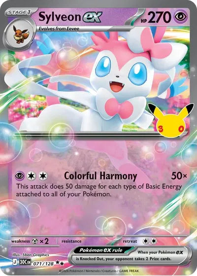 Sylveon ex 071/128 – Sello 30 aniversario – Pokémon TCG (Inglés)