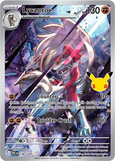 Lycanroc 138/128 – Sello 30 aniversario – Pokémon TCG (Inglés)