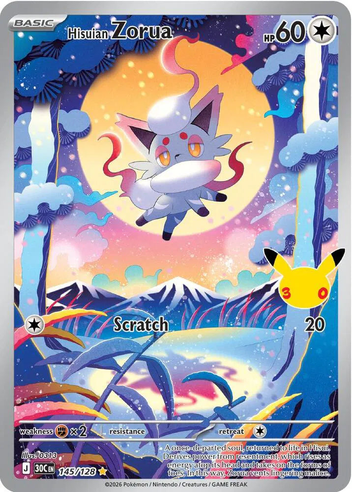 Hisuian Zorua 145/128 – Sello 30 aniversario – Pokémon TCG (Inglés)