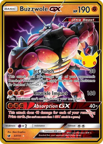 Buzzwole GX 57/111 – Sello 30 aniversario – Pokémon TCG (Inglés)