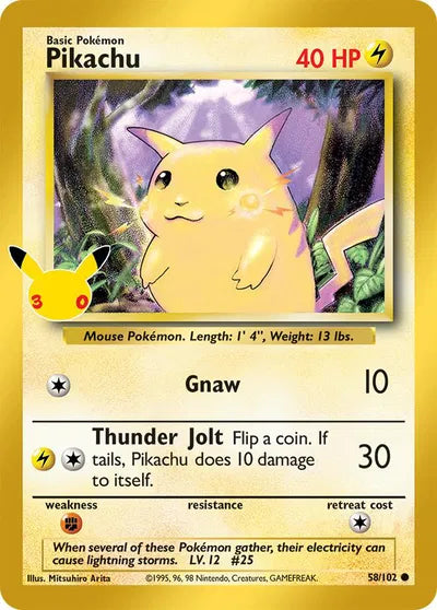 Pikachu 58/102 – Sello 30 aniversario – Pokémon TCG (Inglés)