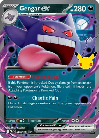 Gengar ex 090/128 – Sello 30 aniversario – Pokémon TCG (Inglés)