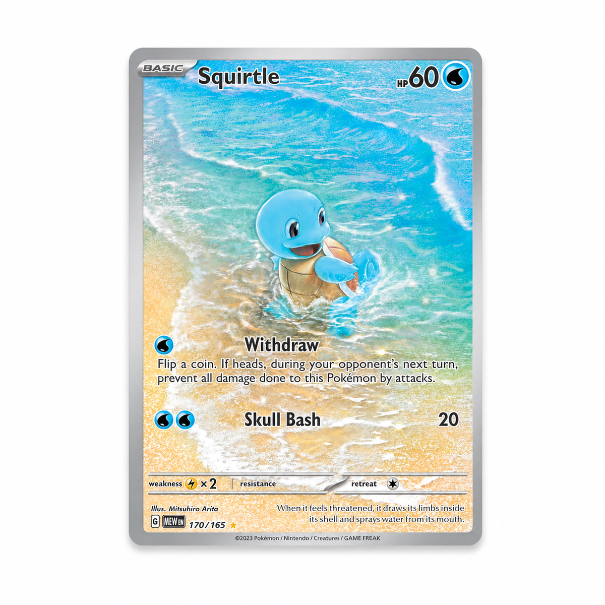 Carta Pokémon TCG Squirtle 170/165 centrada sobre fondo blanco